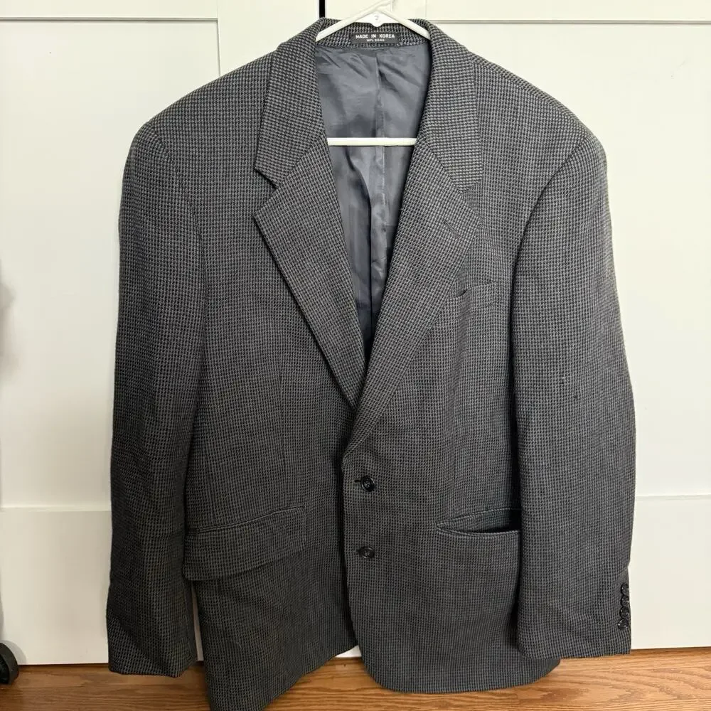 Club Room Mens 100% Wool Blazer Gray Check 2 Button Sport Coat Macy’s Jacket
